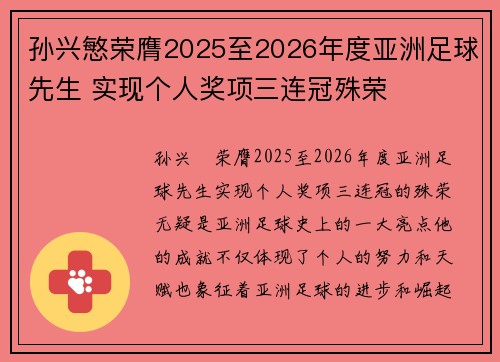孙兴慜荣膺2025至2026年度亚洲足球先生 实现个人奖项三连冠殊荣